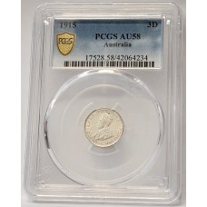 AUSTRALIA 1915 . THREEPENCE PGCS AU58 AUSTRALIA 1915 . THREEPENCE PGCS AU58